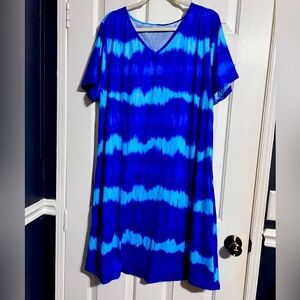 Summer Dress Women’s Casual V-Neck Loose Fit Blue 4XL NEW
